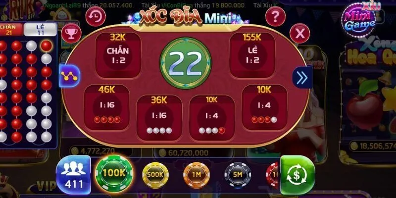 Các cửa cược phổ biến và tỷ lệ trả thưởng trong xóc đĩa